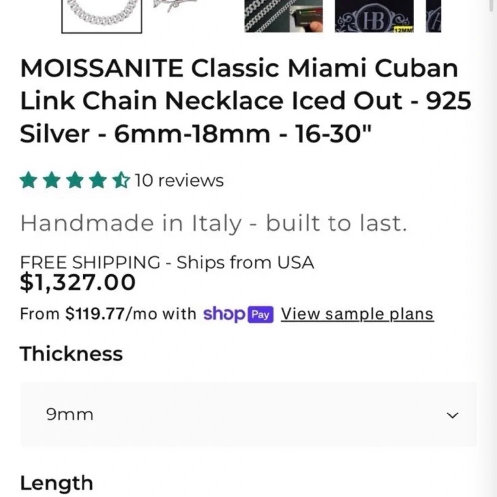22” 9mm .925 Stamped 3.6 oz Cuban Link Moissanite Chain